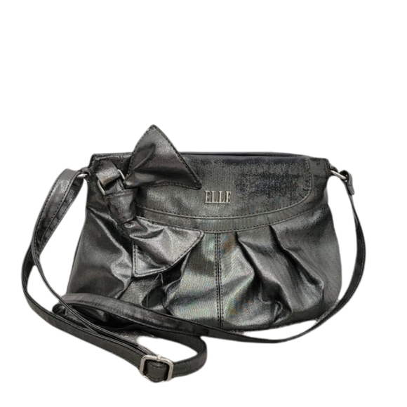 2/$18 Elle Grey Metallic Silver Crossbody Shoulder Bag Bow Detail GUC Small - Picture 1 of 15